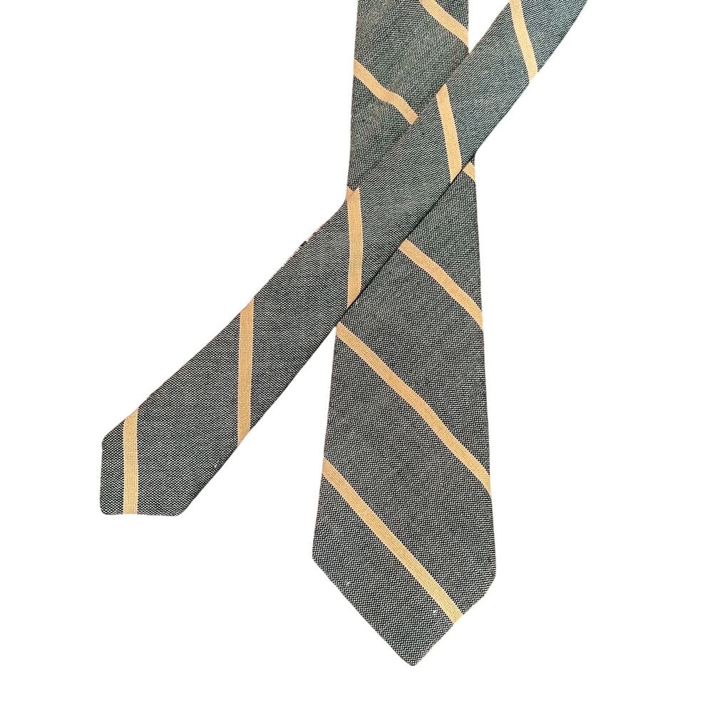 Vintage Stark Bros. Since 1922 Green & Yellow Striped Wool Blend Tie Classic 52"
